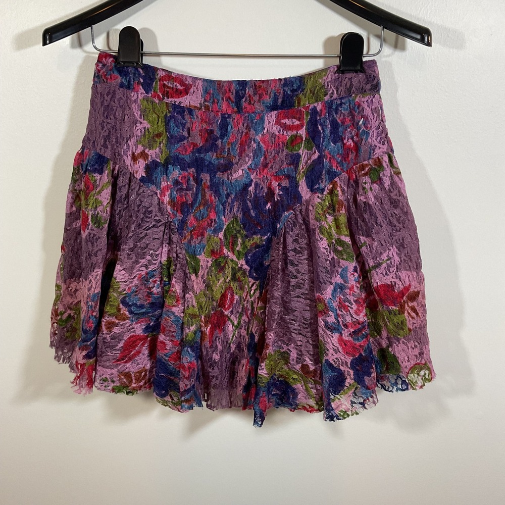 Angie Womens Floral Lace Mini Skirt S Purple Exposed Zip Boho Fairy Whimsigoth